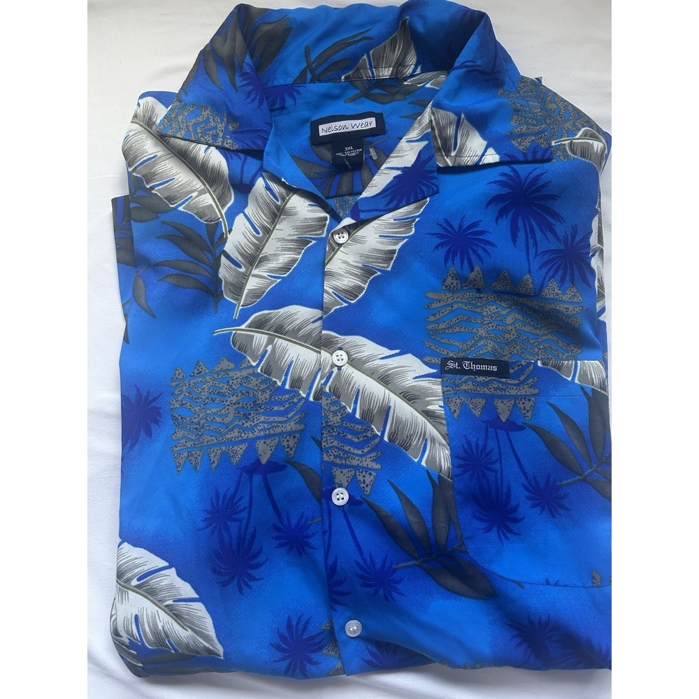 Nelson Wear St. Thomas Hawaiian Shirt Mens 3XL Blue Tropical Cotton Button Up